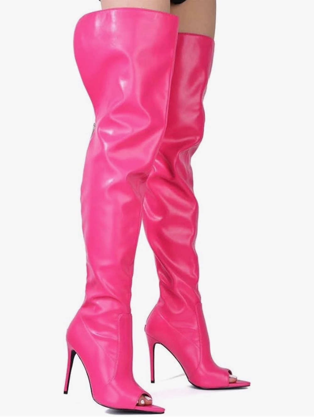 Cape Robbin Hot Pink Over-the-Knee Peep-Toe Stiletto Boots
